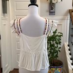 Honey Punch EUC White Blouse with Multicolor Beaded Straps and Fabric Buttons Photo 1