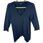 Adrianna Papell  Black 3/4 Sleeve V-Neck Shark Bite Hem Lightweight Top Size M Photo 0
