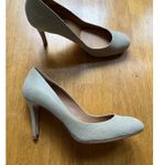 Ann Taylor Classic Leather Heel Pumps Khaki Suede Snake Print, Size 7.5 Photo 1