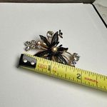Austria AB Rhinestone Flower Black Enamel Gold Tone Brooch Pin Vintage Photo 2