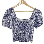 J.Crew puff sleeve cotton poplin square neck top floral mermaid print top size 2 Photo 2