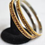 Source Unknown Holiday Ready Gold Tone Beaded Rhinestone Bangle Glam Party 2pc Bracelets Photo 3