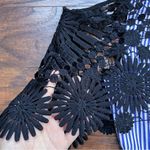 Few Moda • Shirting Lace Cape Mini Dress blue white striped black open shoulder Photo 6