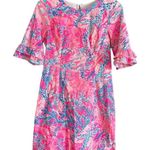 Lilly Pulitzer  Fiesta Stretch Dress 00 Pink Aquadesiac Ruffle Sleeve Mini Summer Photo 6