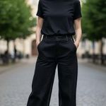 Madewell The Tall Zoe Relaxed Wide Pant Linen Jet Black Contrast Stitch Size T8 Photo 0