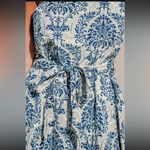 Cupshe  Asymmetrical One Shoulder Pleated Blue Damask and Cream Mini Dress Large Photo 2