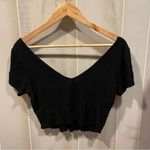 Bozzolo Cute black open v-neck Y2K style micro-ribbed crop top flirty coquette Photo 7