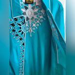 Bob Mackie  Wearable Art Cutout Embroidered Turquoise Zipper Cotton Jacket Photo 1