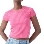 J.Crew NEW Fuchsia Pink Short Sleeve Silk Blend Cropped T Shirt Top size Small Photo 1