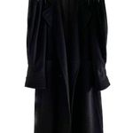 Vintage 80s 100% wool leather shoulder double breasted long over coat size XXL Black Photo 2