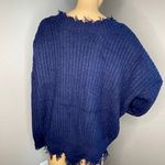 Main Strip V Neck Frayed Sweater Dark blue Size Large Photo 4