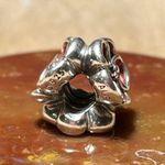 Pandora  Red Poppy Sterling Silver Flower Bead Charm RARE Photo 8