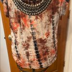 Signature Studio 🥦🥦🥦BOGOHO 🥦Sig. Studio Black and Brown Tie-Dye Blouse with Beaded Neckline-Small Photo 2