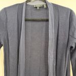 Theory  Long Maxi Cardigan Navy Wool Silk Trim Open Front Sweater Small Photo 1