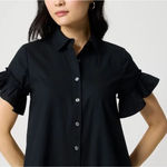 J.Crew  Ruffle Sleeve Mini Shirt Dress Cotton Pockets Classic Black US 2 NWT Photo 2