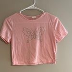 Romwe Pink Rhinestone Butterfly Tee Photo 0