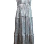 AQUA Women's Formal Dress Size 8 Silver Metallic Ruffled Maxi Skirt A-Line Gown Photo 0