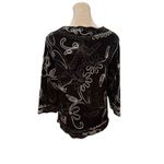 Christopher & Banks  Women's M Black Floral Embroidered 3/4 Sleeve Blouse Photo 2