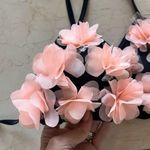 Triangle Light Pink and Black Flower Appliqué Bikini Top Size M Photo 1