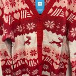 Aldi gear! Red and White Snowflake Cardigan Christmas Sweater! Oversized small Size M Photo 2