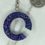 Silver Tone Glitter C Monogram Initial Letter Keyring Keychain Photo 3