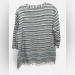Charlie Paige Blue White Striped V-Neck Tunic Top Fringe Hem Size L Photo 1