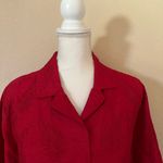 Chico's  Design Red Embroidered Long Sleeve Button Down Shirt Sz 2 Holiday Top Photo 3