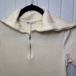 ZARA  Sweater Dress Ivory Short Sleeves Quarter Zip Ribbed Knit Size Size M Photo 2