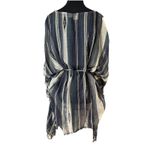 Lagaci Boho Striped Fringe Tunic Top Kimono Sleeve Fringe Hem Beach Cover Sz S Blue Photo 2