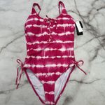 California Waves  Pink Juniors' Tie-Dyed Stripe One-Piece Swimsuit Size M Lace Up Photo 1