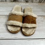 Minnetonka Brown Suede Sherpa Lined Slip On Slides Women Sz 7 Comfy House Shoes Photo 1