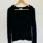 Sweater Project Vintage Black Y2K Cable Knit Hoodie Braided Strand V Neck Grunge Photo 9