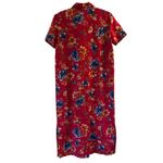Talbots  Floral Red Shirt Dress SZ 8 Linen Cotton Button Down Cottagecore  Fall Photo 1