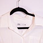 ZARA Cotton Poplin Collared Short Sleeve Button Front Tie Waist Midi Dress White Photo 1