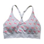 Puma Sports Bra Women XL White Pink Cat All Over Unlined Wireless Adjustable EUC Photo 4