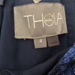 THEIA METALLIC JACQUARD MIDI DRESS Size‎ 4 Cloque Metallic Puff Sleeves $650 Blue Photo 6