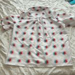 Walmart White button down collared shirt with dual red/blue abstract suns Photo 1