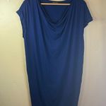 Eileen Fisher  Navy Draped Neck Jersey Shift Dress Size Medium Stretch Officewear Photo 2