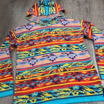 Bua/Bua Aztec Southwestern Bright Colored Thin Hooded Sweater Pullover Medium Photo 0