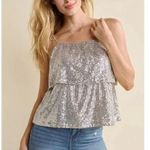 Venus Tiered Sequin Tank Top Size Medium NWT retail 50 Champagne Metallic /cockt Photo 0