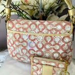 Coach  Elegant Cream and Gold Designer Shoulder Bag and card case/keychain Photo 6