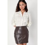 Lulus  Edgy Expression Dark Brown Faux Leather Vegan Pencil Mini Skirt Size M Photo 3