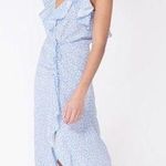 Veronica Beard Monica Blue White Floral Print Silk Midi High Ruched Slit Dress 2 Photo 1