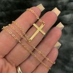 18K Gold Plated Sideways Cross Necklace – Minimalist Horizontal Pendant Chain Photo 4