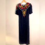 Laurence Kazar VTG  Black Beaded Sequin Design Silk Dress S Photo 2