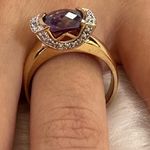 925 Gold Plated real SAPPHIRE 2 Diamonds Ring​ Purple Size 10 Photo 1