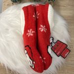 Peanuts Women's Snoopy Holiday Teddy Fur Slipper Socks NWT Red Photo 2