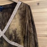 Candie's Y2K Size Large Brown Tie Dye Lace Trim Flutter Elbow Sleeve Midi Dress Photo 6