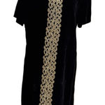 Handmade Black Velvet Gold Lace Trim Shift Dress Old Money Holiday Classic Whimsygoth M Photo 0
