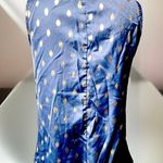 Women’s Gold Foil Print Sleeveless Zip Front Dress Blouse Blue Size M Photo 2
